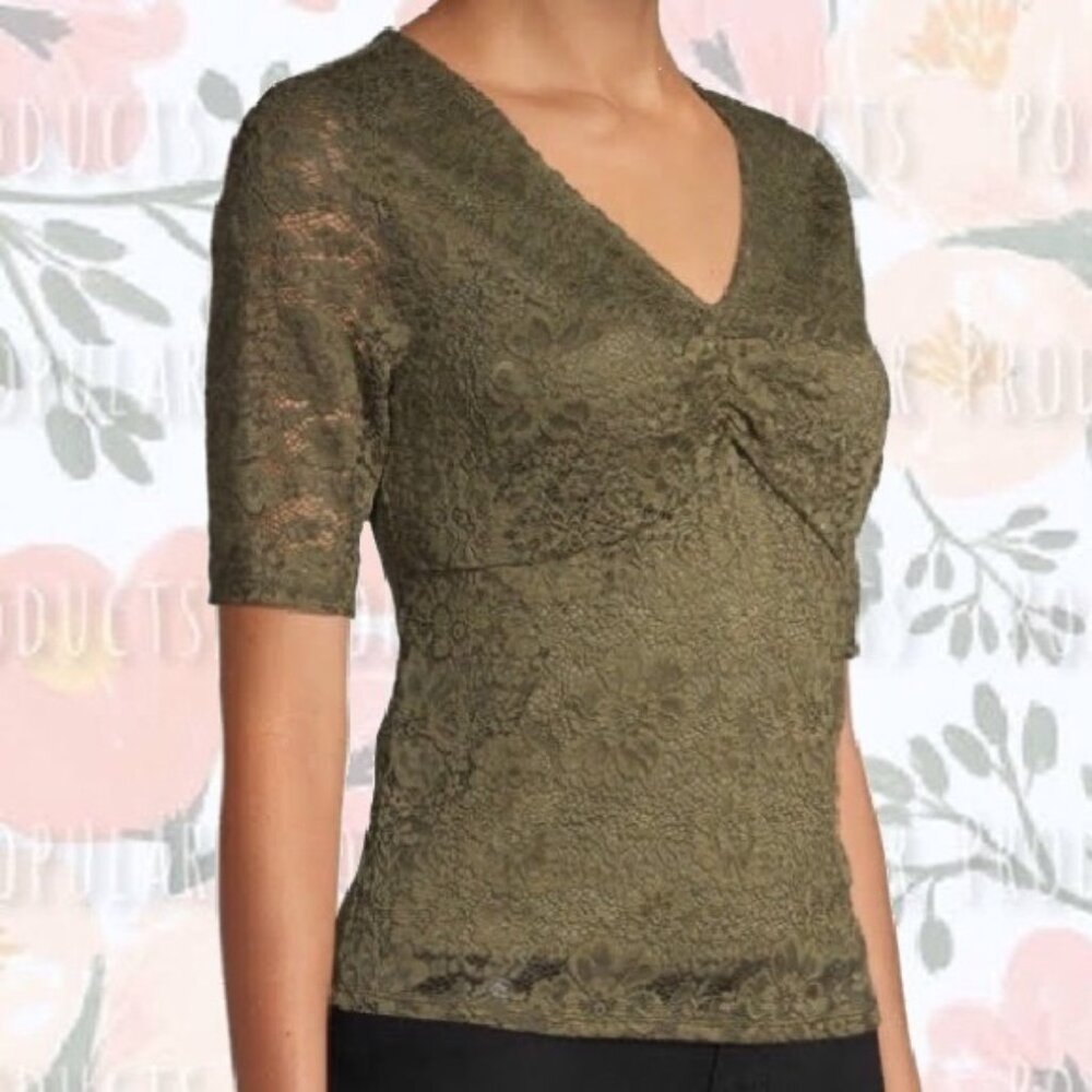 Cinched Lace Blouse, Olive